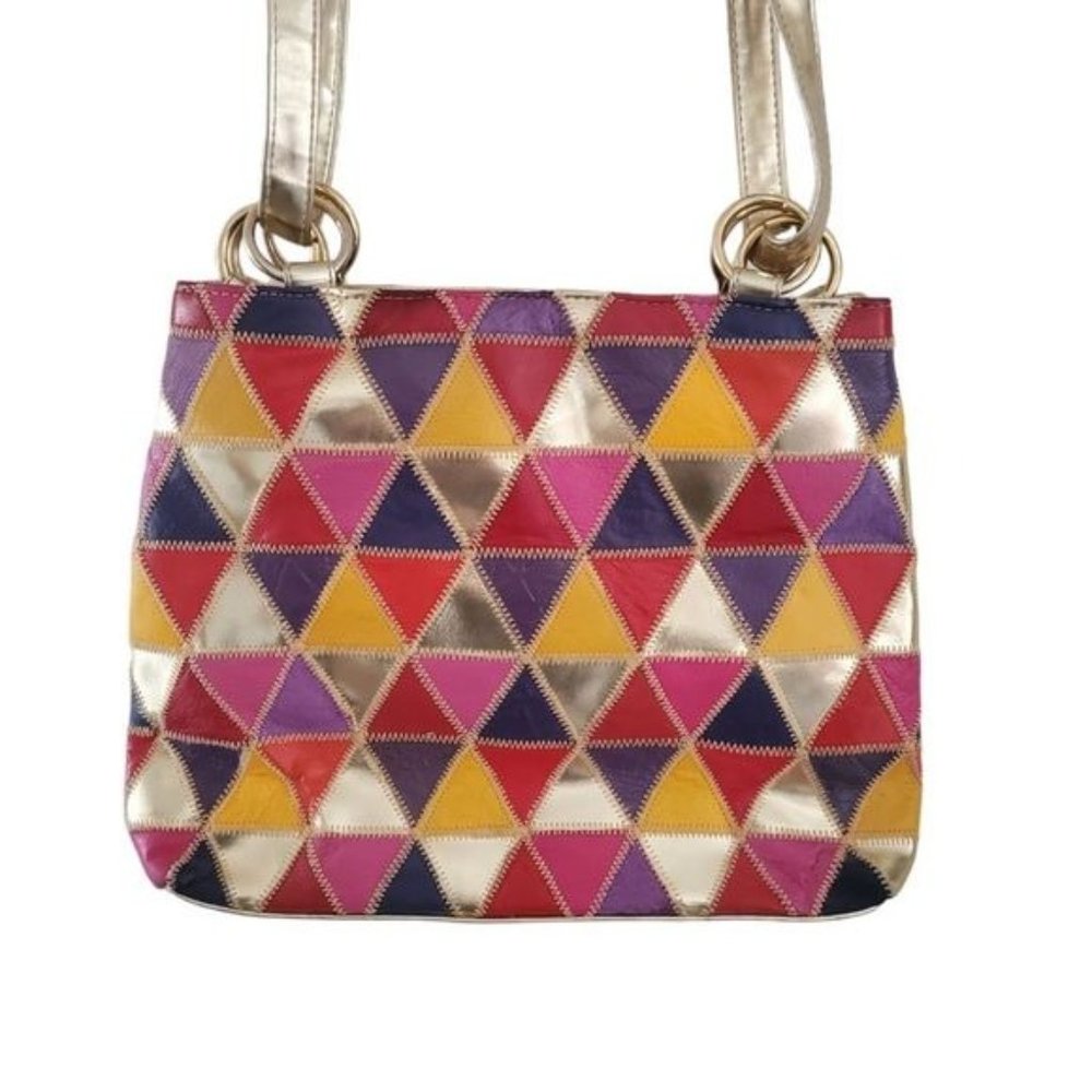 La Covina Patchwork Multicolored Leather Should B… - image 3